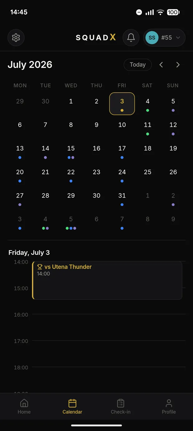 SquadX calendar